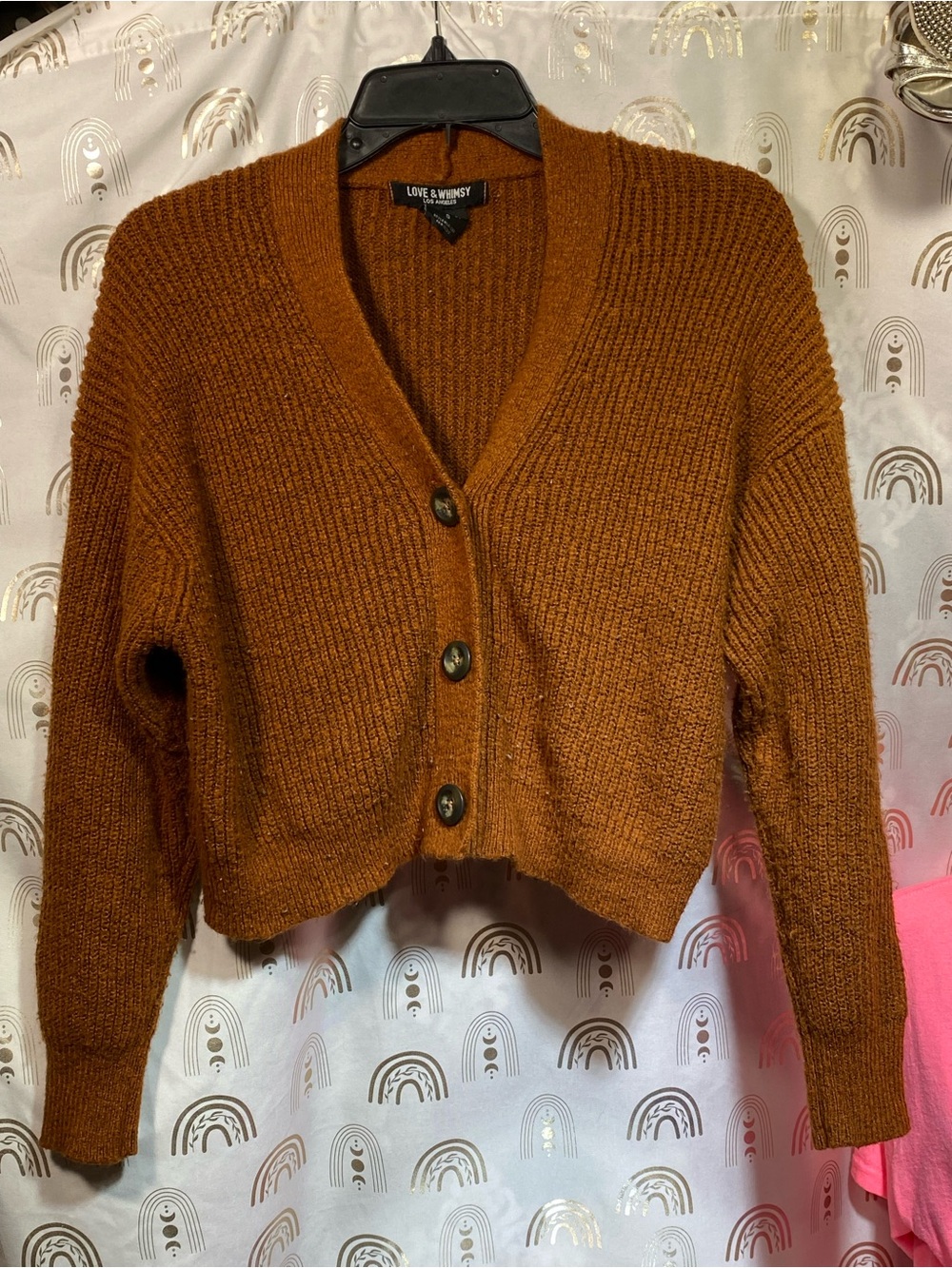 Rust Brown Button-Front Chunky Knit Cardigan